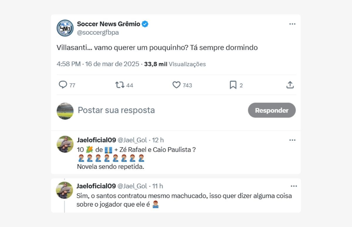 Jael critica Villasanti no Grêmio